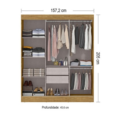 Guarda-Roupa Casal Sirius 3 Portas 2 Gavetas Marrocos/Off White - Mx Móveis