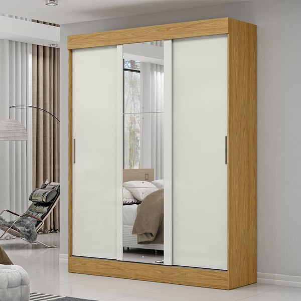 Guarda-Roupa Casal Sirius 3 Portas 2 Gavetas com Espelho Marrocos/Off White - Mx Móveis