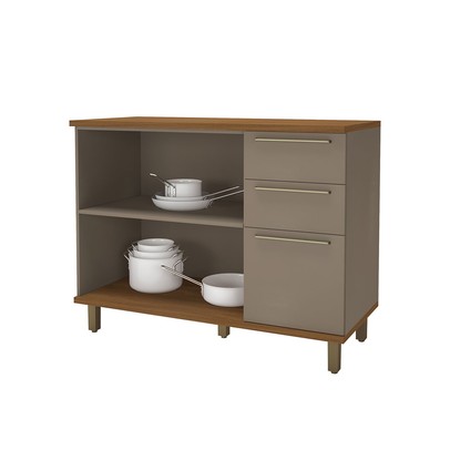 Balcão de Cozinha para Pia 120 Cm Munique 2 Portas 3 Gavetas Freijó/Camurça - Indékes