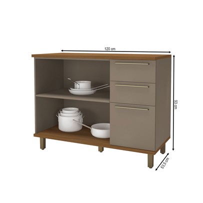 Balcão de Cozinha para Pia 120 Cm Munique 2 Portas 3 Gavetas Freijó/Camurça - Indékes