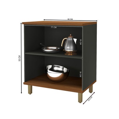 Balcão de Cozinha 93 Cm Munique 2 Portas Freijó/Chumbo - Indékes