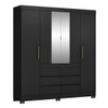 Guarda-Roupa Casal Cádis 4 Portas 6 Gavetas com Espelho Preto/Amêndola - Demóbile