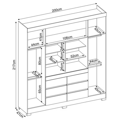 Guarda-Roupa Casal Cádis 4 Portas 6 Gavetas com Espelho Preto/Amêndola - Demóbile