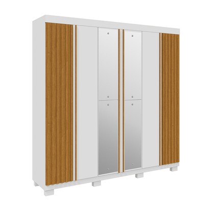 Guarda-Roupa Casal Eliza 6 Portas 6 Gavetas com Espelho 100% Mdf Branco/Cinamomo - Acp Móveis