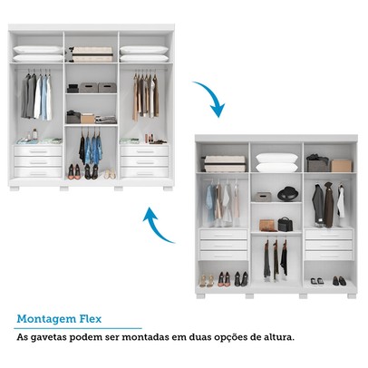 Guarda-Roupa Casal Eliza 6 Portas 6 Gavetas com Espelho 100% Mdf Branco/Cinamomo - Acp Móveis