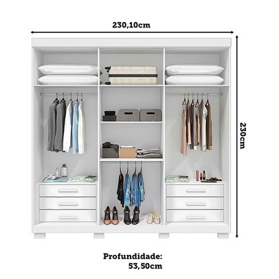 Guarda-Roupa Casal Eliza 6 Portas 6 Gavetas com Espelho 100% Mdf Branco/Cinamomo - Acp Móveis