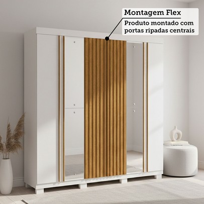 Guarda-Roupa Casal Eliza 6 Portas 6 Gavetas com Espelho 100% Mdf Branco/Cinamomo - Acp Móveis