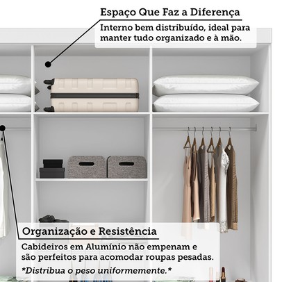Guarda-Roupa Casal Eliza 6 Portas 6 Gavetas com Espelho 100% Mdf Branco/Cinamomo - Acp Móveis