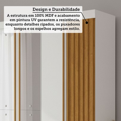 Guarda-Roupa Casal Eliza 6 Portas 6 Gavetas com Espelho 100% Mdf Branco/Cinamomo - Acp Móveis