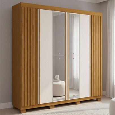 Guarda-Roupa Casal Eliza 6 Portas 6 Gavetas com Espelho 100% Mdf Cinamomo/Off White - Acp Móveis