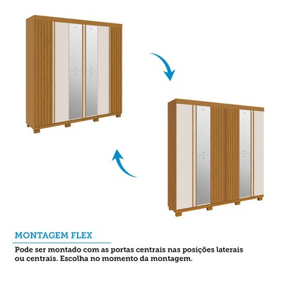 Guarda-Roupa Casal Eliza 6 Portas 6 Gavetas com Espelho 100% Mdf Cinamomo/Off White - Acp Móveis