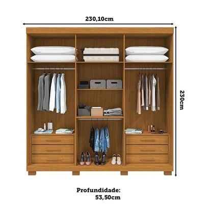 Guarda-Roupa Casal Eliza 6 Portas 6 Gavetas com Espelho 100% Mdf Cinamomo/Off White - Acp Móveis