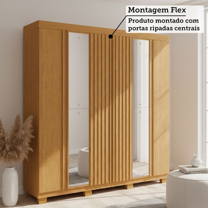 Guarda-Roupa Casal Eliza 6 Portas 6 Gavetas com Espelho 100% Mdf Cinamomo - Acp Móveis