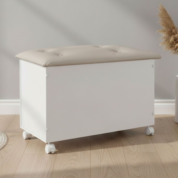 Baú Elô 1 Porta 100% Mdf Branco Brilho/Corino Bege - Móveis Peroba