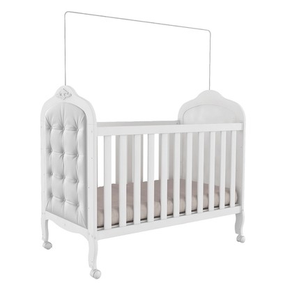 Berço Elô Minicama 3 em 1 com Capitonê 100% Mdf Branco Brilho/Corino Branco - Móveis Peroba