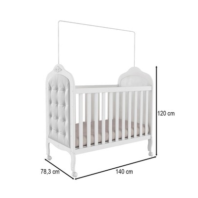 Berço Elô Minicama 3 em 1 com Capitonê 100% Mdf Branco Brilho/Corino Branco - Móveis Peroba