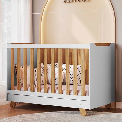 Berço Zuri Minicama 4 em 1 Americano 100% Mdf Branco Brilho/Amêndoa - Móveis Peroba