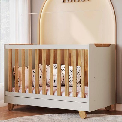 Berço Zuri Minicama 4 em 1 Americano 100% Mdf Off White/Amêndoa - Móveis Peroba