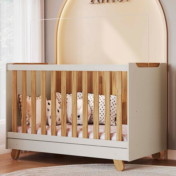 Berço Zuri Minicama 4 em 1 Americano 100% Mdf Off White/Amêndoa - Móveis Peroba
