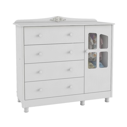 Cômoda Infantil Elô 1 Porta 4 Gavetas 100% Mdf 4463 Branco Brilho - Móveis Peroba