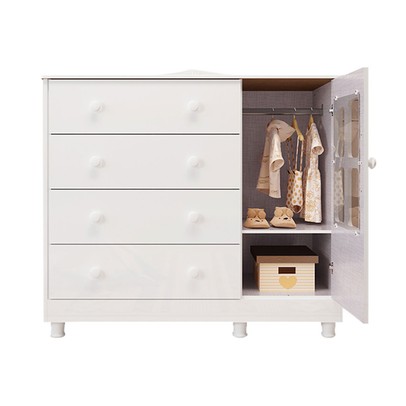 Cômoda Infantil Elô 1 Porta 4 Gavetas 100% Mdf 4463 Branco Brilho - Móveis Peroba