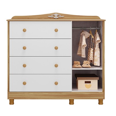 Cômoda Infantil Elô 1 Porta 4 Gavetas 100% Mdf Branco Brilho/Amêndoa - Móveis Peroba