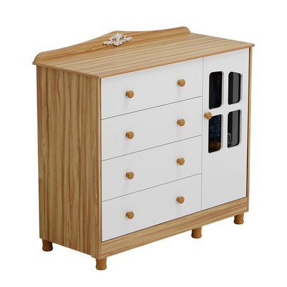 Cômoda Infantil Elô 1 Porta 4 Gavetas 100% Mdf Branco Brilho/Amêndoa - Móveis Peroba