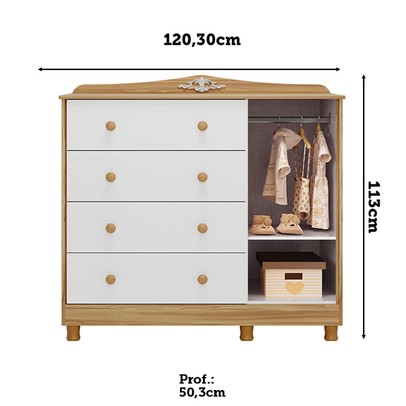 Cômoda Infantil Elô 1 Porta 4 Gavetas 100% Mdf Branco Brilho/Amêndoa - Móveis Peroba