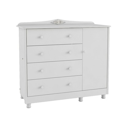 Cômoda Infantil Elô 1 Porta 4 Gavetas 100% Mdf Branco Brilho - Móveis Peroba