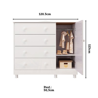 Cômoda Infantil Elô 1 Porta 4 Gavetas 100% Mdf Branco Brilho - Móveis Peroba