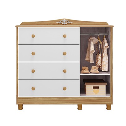 Cômoda Infantil Elô 1 Porta 4 Gavetas 100% Mdf Branco Brilho/Amêndoa - Móveis Peroba