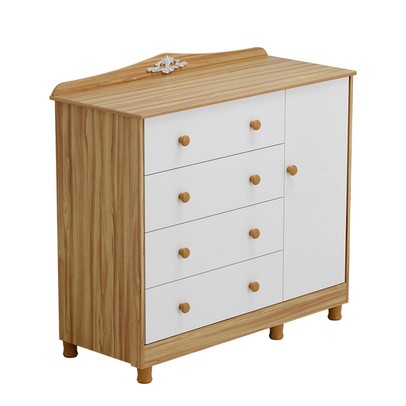 Cômoda Infantil Elô 1 Porta 4 Gavetas 100% Mdf Branco Brilho/Amêndoa - Móveis Peroba