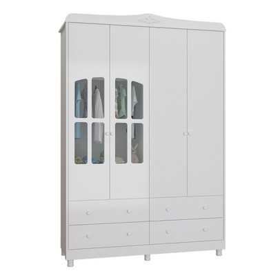 Guarda-Roupa Infantil Elô 4 Portas 4 Gavetas 100% Mdf 4460 Branco Brilho - Móveis Peroba