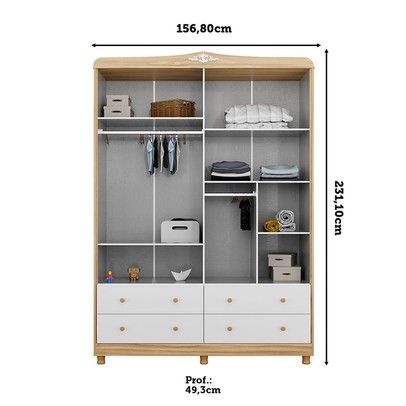 Guarda-Roupa Infantil Elô 4 Portas 4 Gavetas 100% Mdf 4460 Branco Brilho/Amêndoa - Móveis Peroba