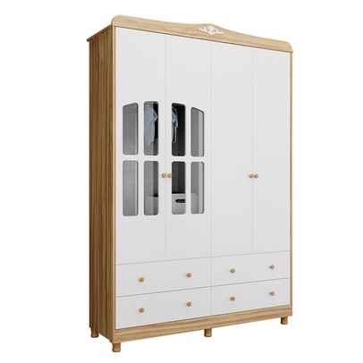 Guarda-Roupa Infantil Elô 4 Portas 4 Gavetas 100% Mdf 4460 Branco Brilho/Amêndoa - Móveis Peroba