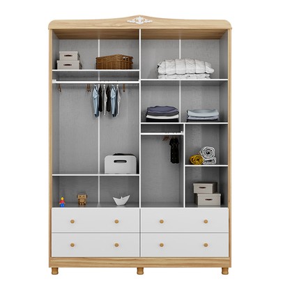 Guarda-Roupa Infantil Elô 4 Portas 4 Gavetas 100% Mdf 4460 Branco Brilho/Amêndoa - Móveis Peroba