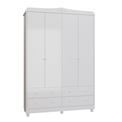 Guarda-Roupa Infantil Elô 4 Portas 4 Gavetas 100% Mdf Branco Brilho - Móveis Peroba