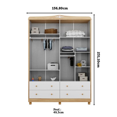 Guarda-Roupa Infantil Elô 4 Portas 4 Gavetas 100% Mdf Branco Brilho/Amêndoa - Móveis Peroba