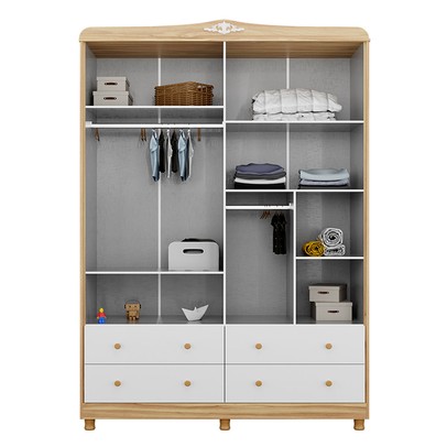 Guarda-Roupa Infantil Elô 4 Portas 4 Gavetas 100% Mdf Branco Brilho/Amêndoa - Móveis Peroba