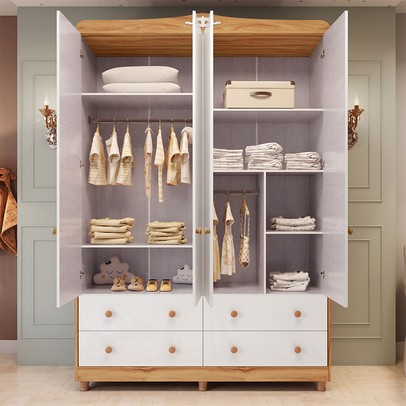 Guarda-Roupa Infantil Elô 4 Portas 4 Gavetas 100% Mdf Branco Brilho/Amêndoa - Móveis Peroba