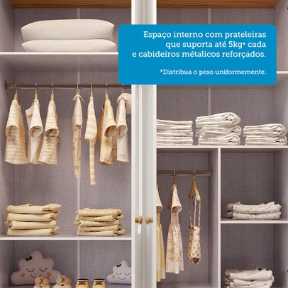 Guarda-Roupa Infantil Elô 4 Portas 4 Gavetas 100% Mdf Branco Brilho/Amêndoa - Móveis Peroba
