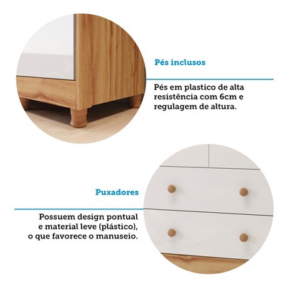 Guarda-Roupa Infantil Elô 4 Portas 4 Gavetas 100% Mdf Branco Brilho/Amêndoa - Móveis Peroba