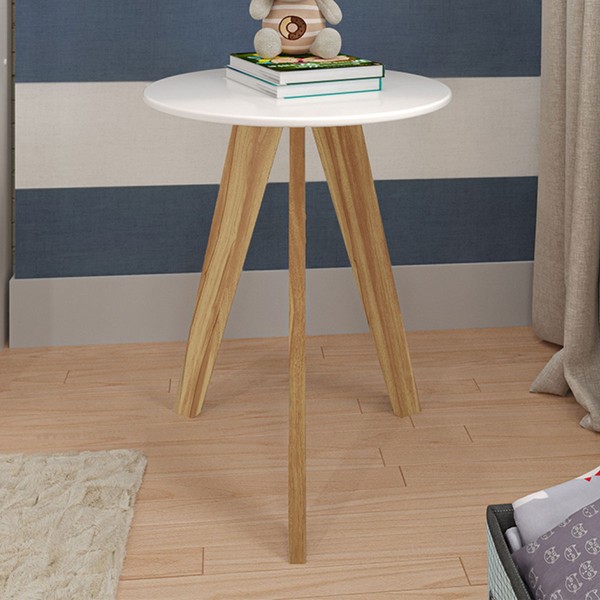 Mesa Infantil Retrô 54 Cm 100% Mdf Branco Brilho/Amêndoa - Móveis Peroba
