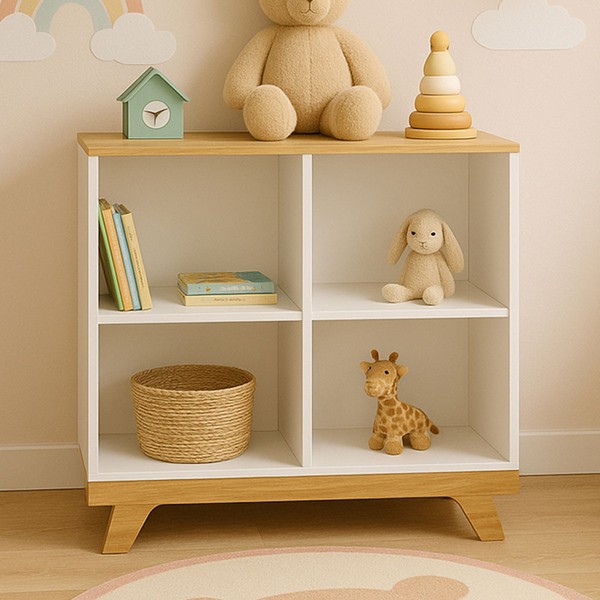 Nicho Organizador Retrô 4 Nichos 100% Mdf Branco Brilho/Amêndoa - Móveis Peroba