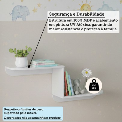 Prateleira Decor 93 Cm 100% Mdf Branco Brilho - Móveis Peroba