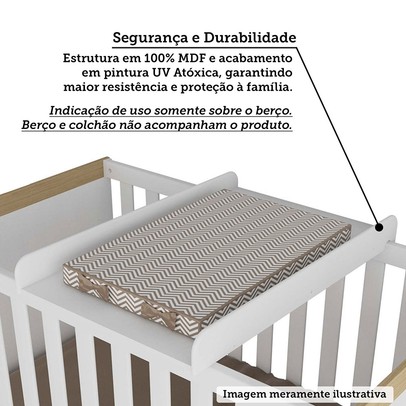 Trocador de Fraldas para Berço Decor 100% Mdf Branco Brilho - Móveis Peroba