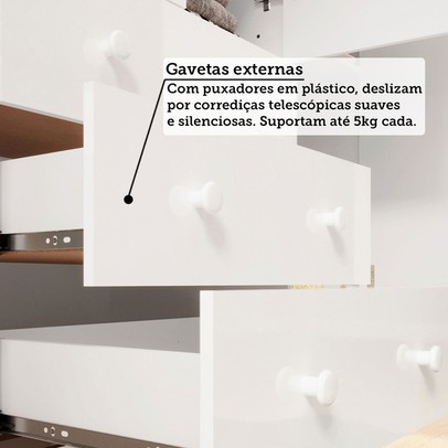 Quarto de Bebê Completo Zuri 5 Portas 7 Gavetas 100% Mdf Branco/Amêndoa Brilho - Móveis Peroba