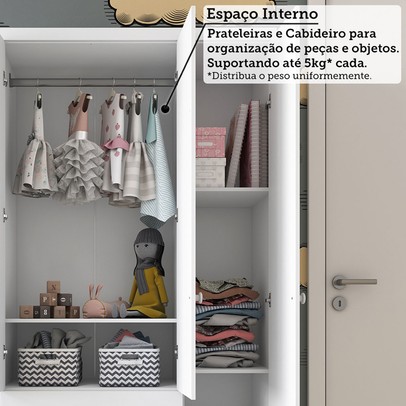 Quarto de Bebê Completo Zuri 5 Portas 7 Gavetas 100% Mdf Branco/Amêndoa Brilho - Móveis Peroba
