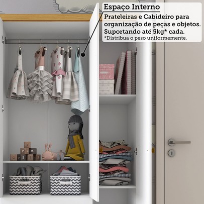 Quarto de Bebê Completo Zuri 5 Portas 7 Gavetas 100% Mdf Branco Brilho/Amêndoa - Móveis Peroba