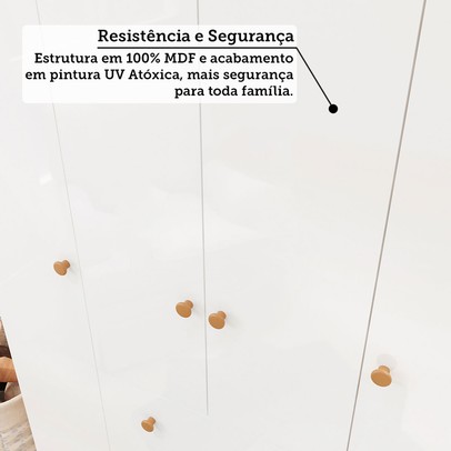 Quarto de Bebê Completo Zuri 5 Portas 7 Gavetas 100% Mdf Branco Brilho/Amêndoa - Móveis Peroba